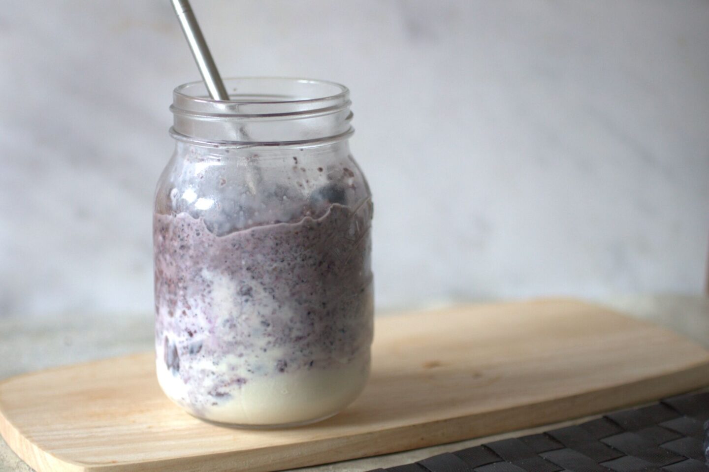 blueberry breakfast pot with the layers mixed