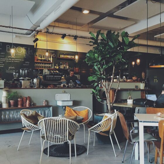 cafe counter and some chairs and tables