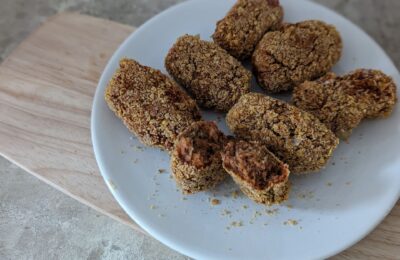 a plate of beetroot nuggets