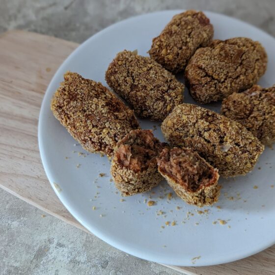 a plate of beetroot nuggets