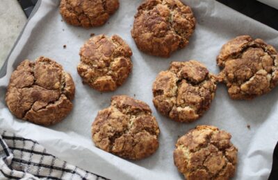 tray of freshly baked marzipan cookies