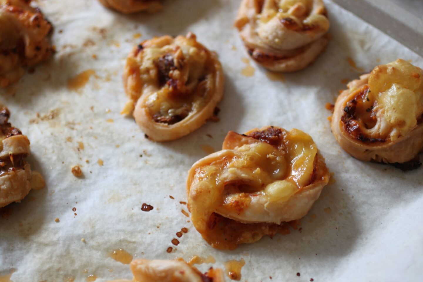 tray of freshly baked pizza twists