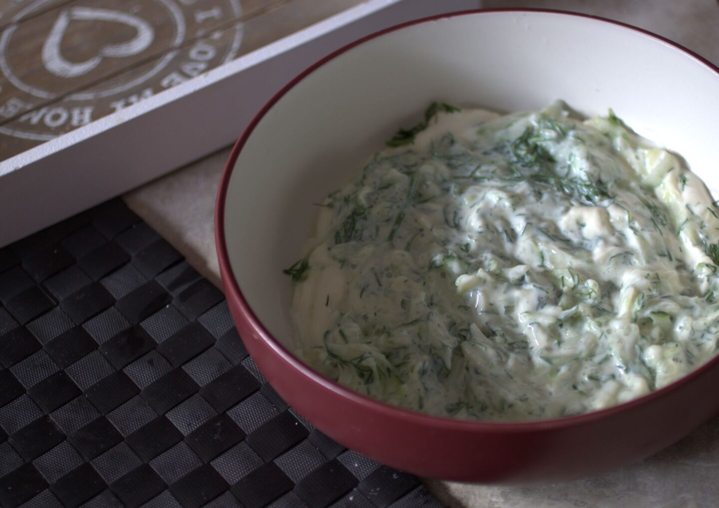 Vegan Tzatziki in a bowl before the vegetables are added