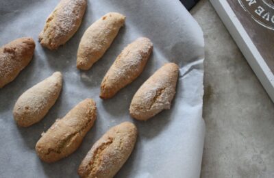 gluten free sponge fingers on a tray shot from above