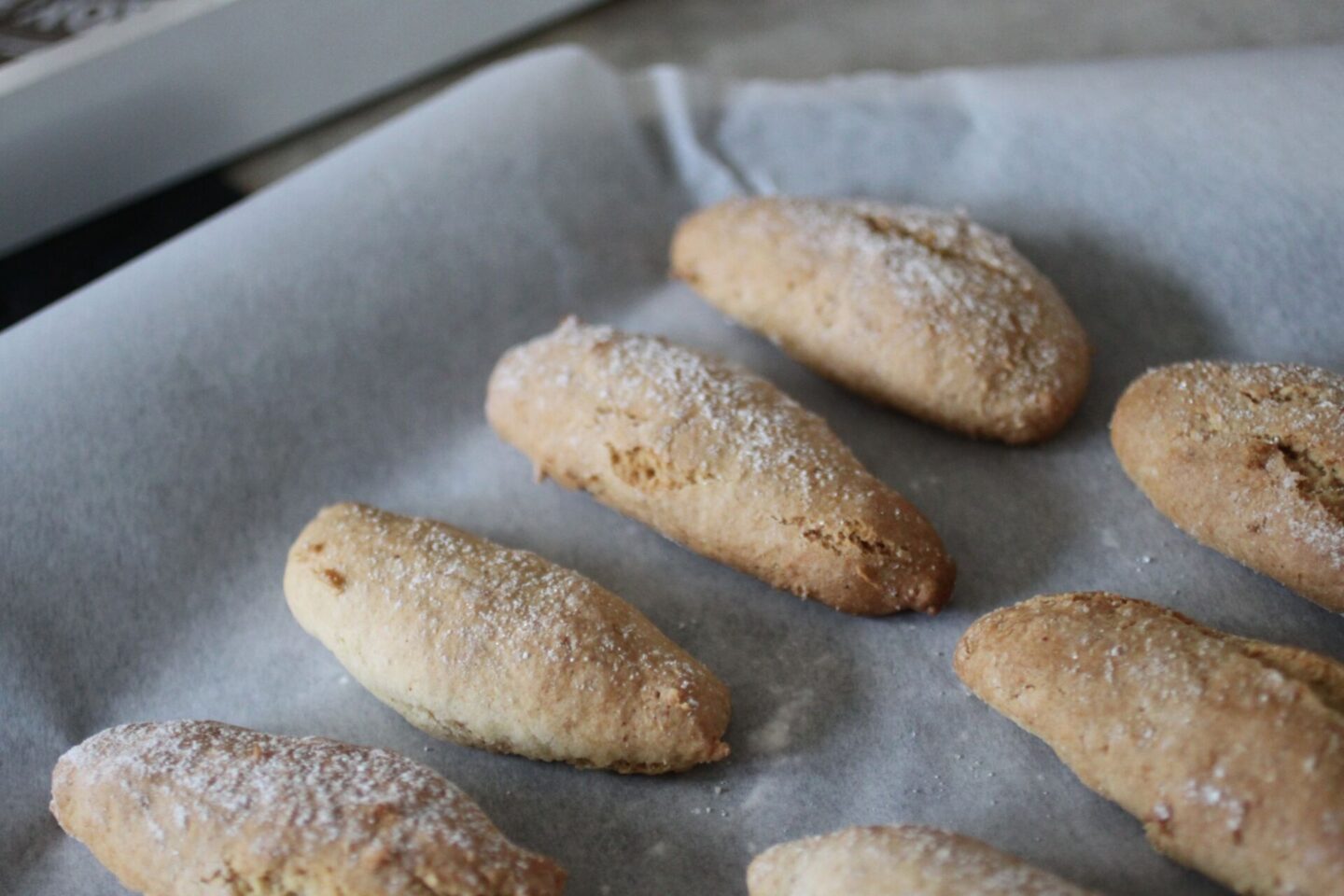 side shot of a tray of gluten free lady fingers