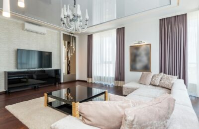 high ceiling window with wave curtains