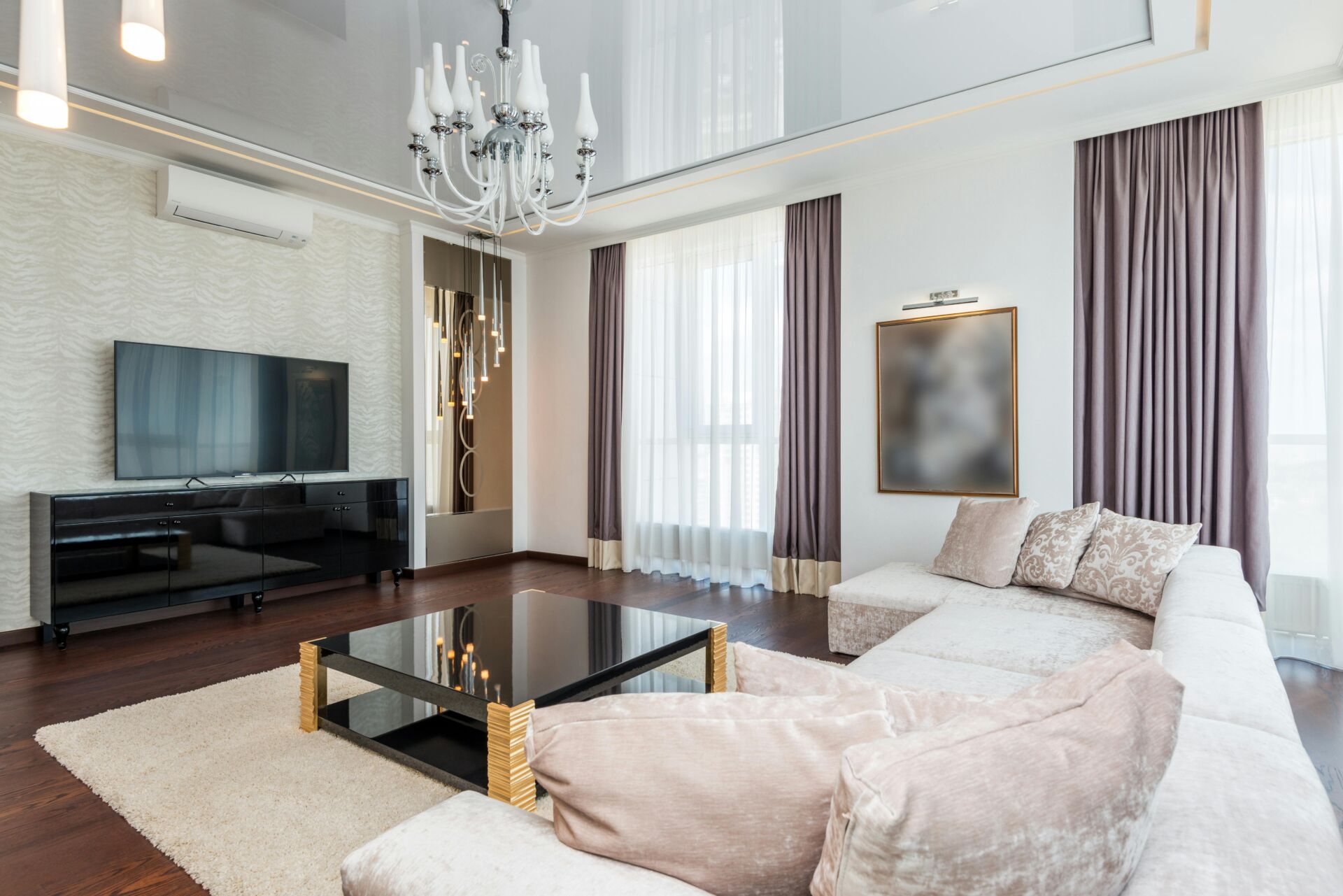 high ceiling window with wave curtains