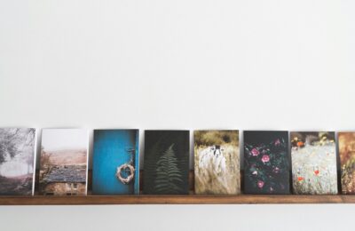 canvas prints on a shelf
