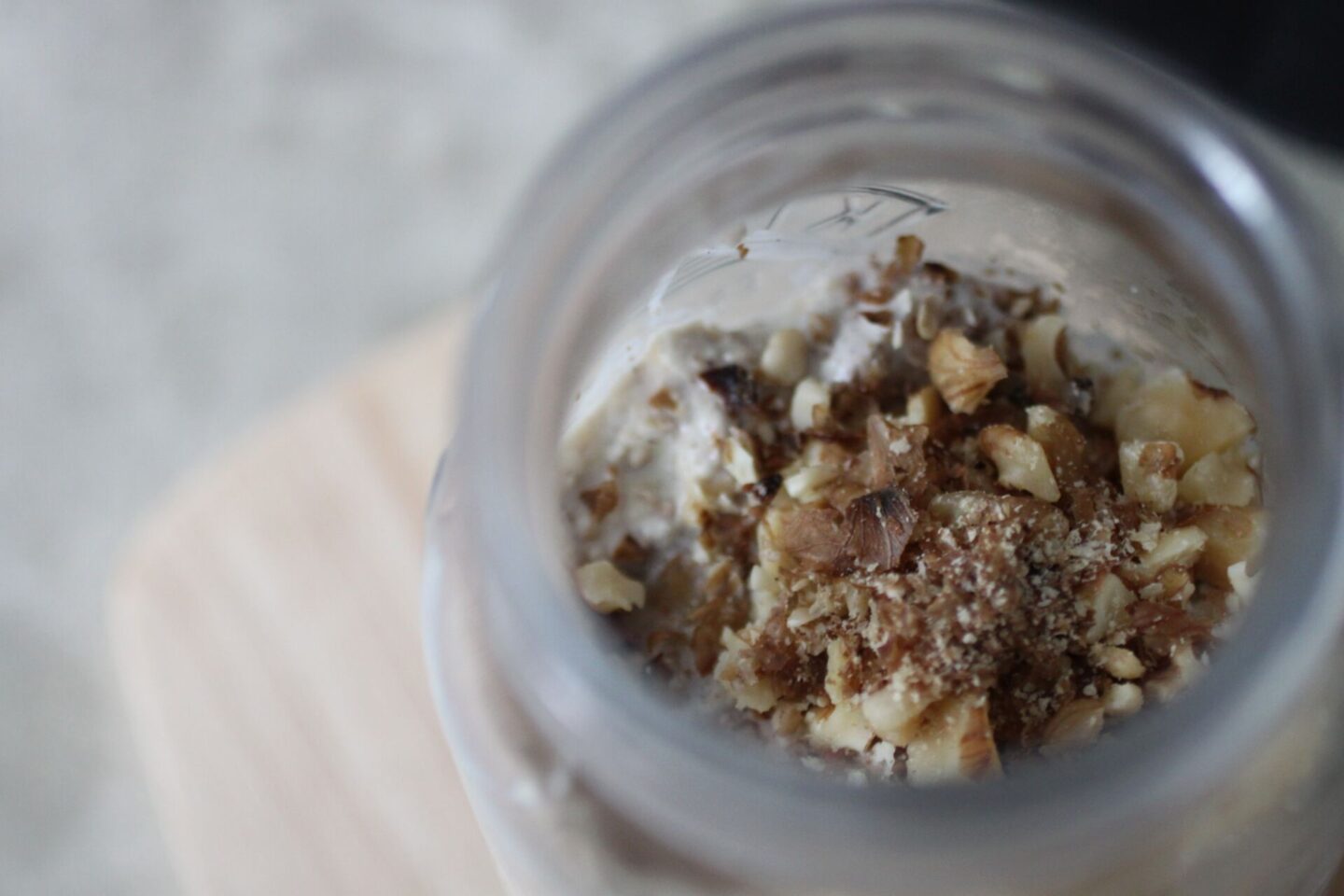 top of breakfast jar showing chopped nuts
