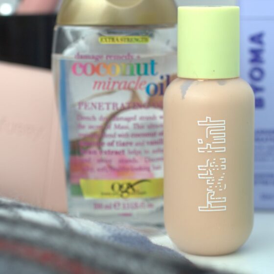 collection of 2024 cruelty free beauty favourites with made by mitchell skin tint at the front.