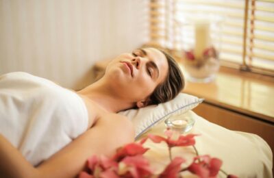 woman relacing on a massage table