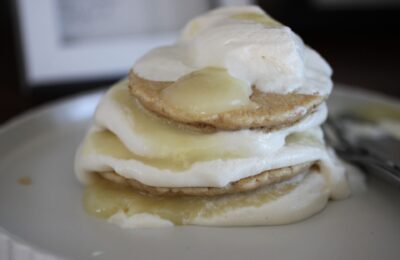 lemon tiramisu pancakes on a plate