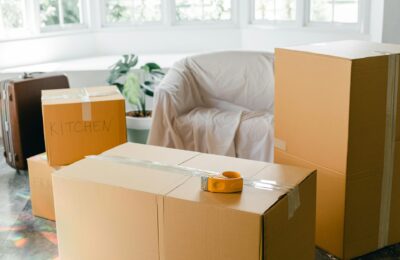 furniture and boxes packed for moving