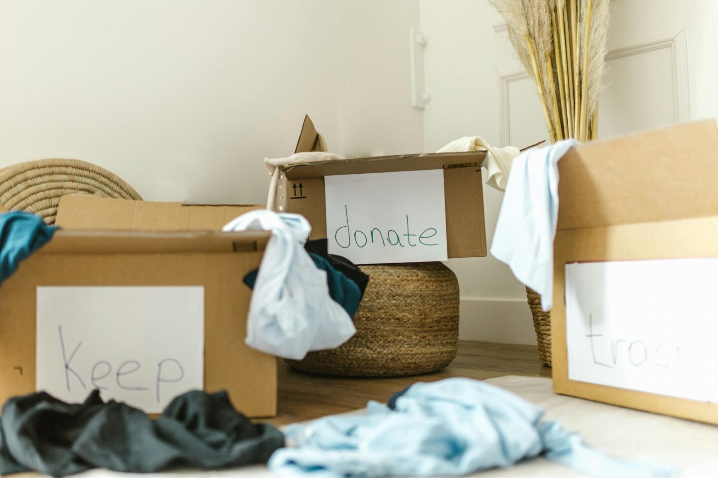 boxes being sorted for donations