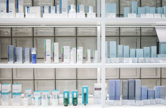 skincare shelves in a store